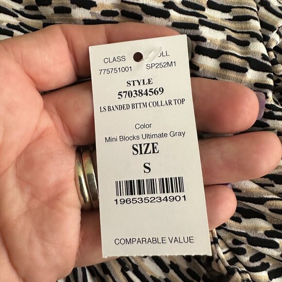 NWT White House Black Market Banded Collar Top Mini Blocks Ultimate Gray #WHBM17 - Picture 5 of 8